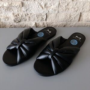 Marc Fisher black Leather Knotted Slide Sandals 6.5 NWT Square Toe Bow shoes
